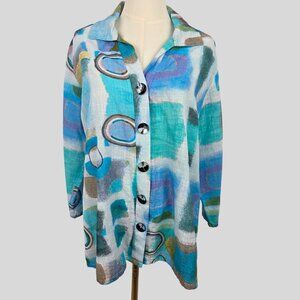 Parsley & Sage Tunic Button Cassidy Shirt XL Blue Green Cotton Abstract Resort
